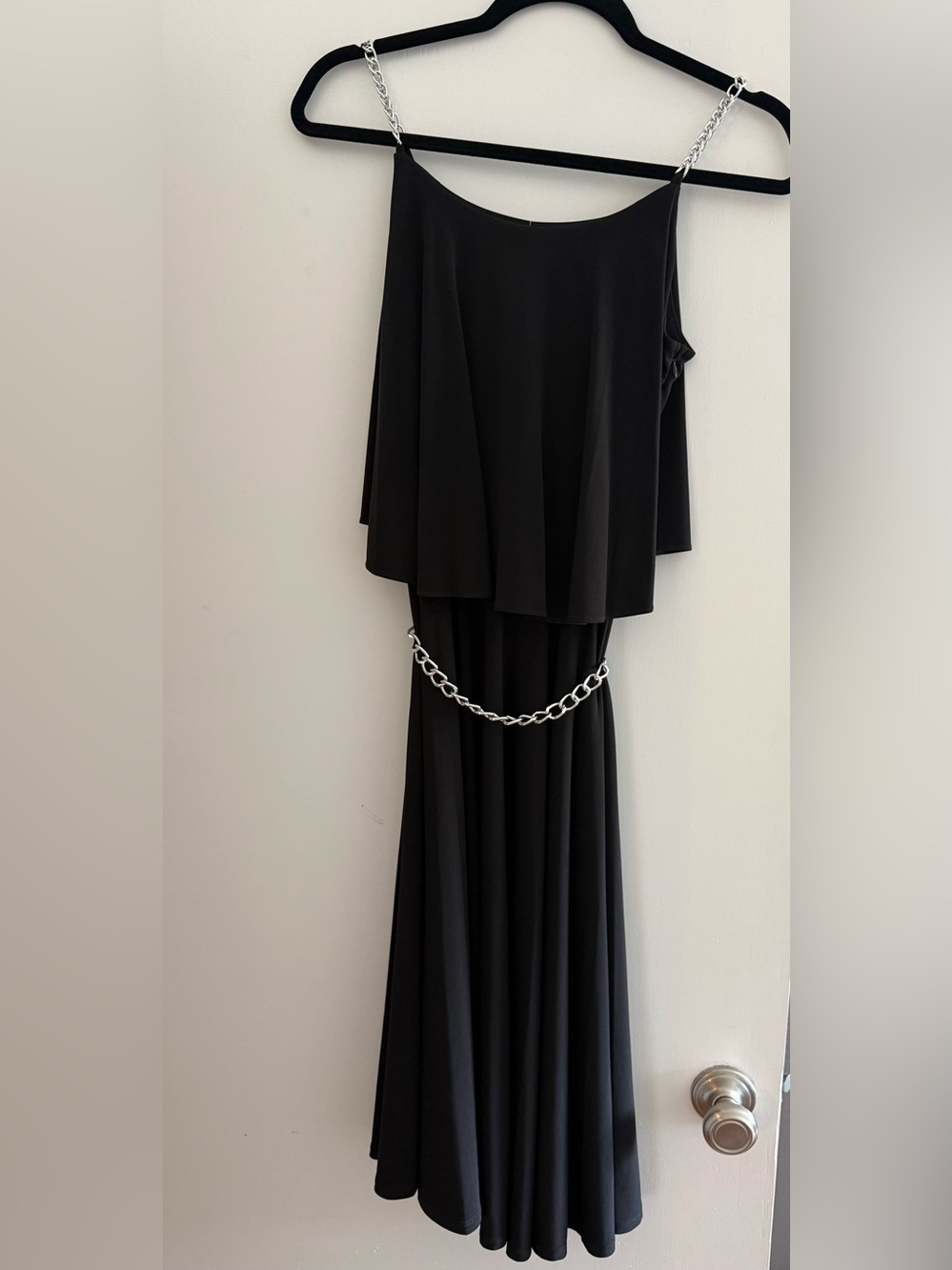Michael Kors Black Midi Dress with Silver Chain